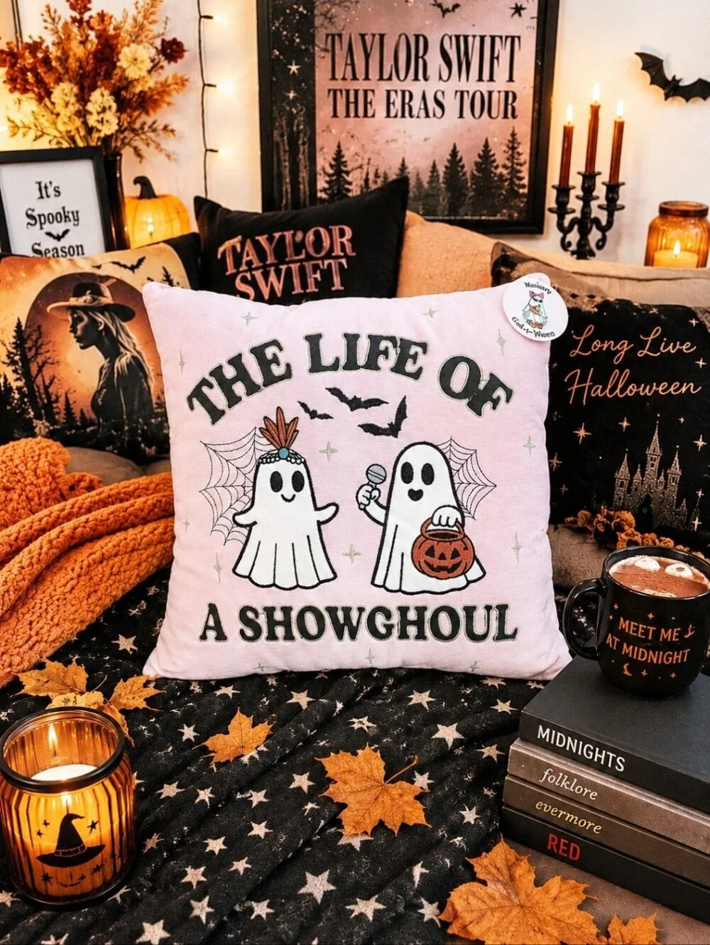 NWT! Taylor Swift Inspired THE LIFE OF A SHOWGHOUL Halloween Pillow!